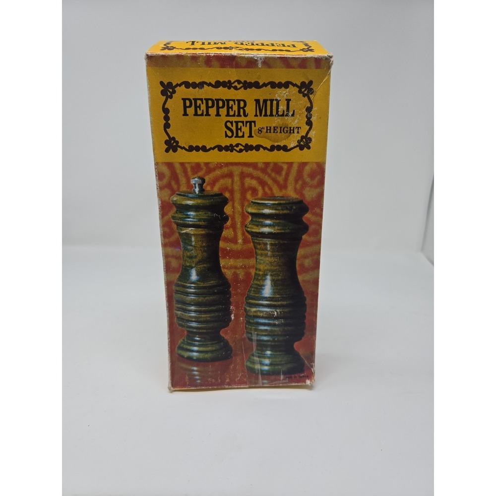 Natural Wood Salt Shaker & Pepper Mill Set * Never used in Original Box* 8 Inch